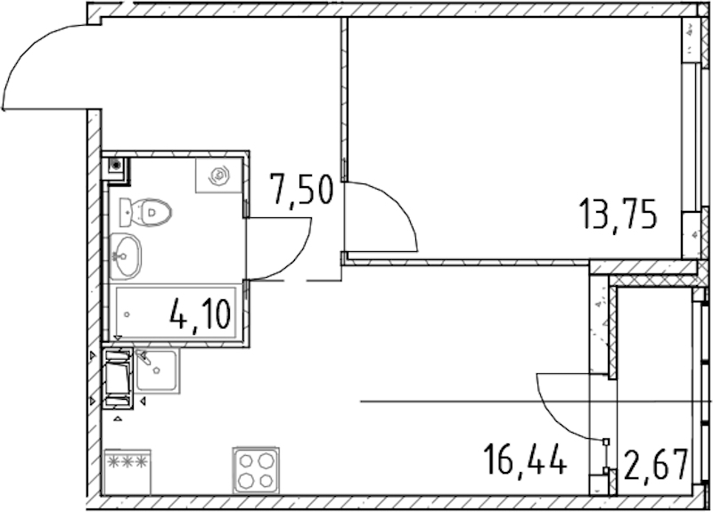1-комнатная квартира 41.79 м², 7/17 эт., ЖК «Город Первых»